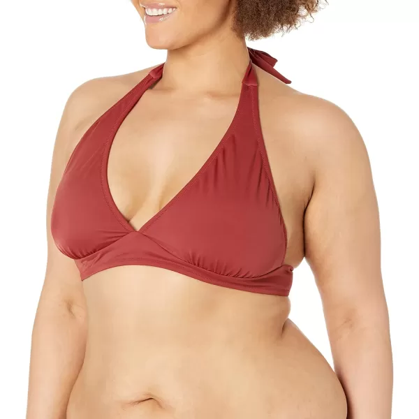 Amazon Essentials Womens LightSupport Tie Halter Bikini Swimsuit Top Available in Plus SizeBrick Red