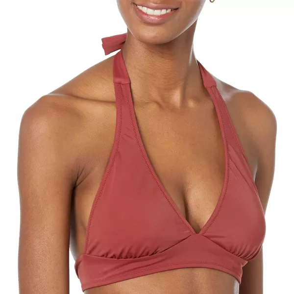 Amazon Essentials Womens LightSupport Tie Halter Bikini Swimsuit Top Available in Plus SizeBrick Red