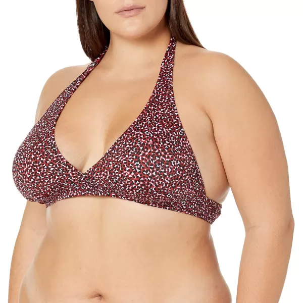 Amazon Essentials Womens LightSupport Tie Halter Bikini Swimsuit Top Available in Plus SizeBrick Red Leopard