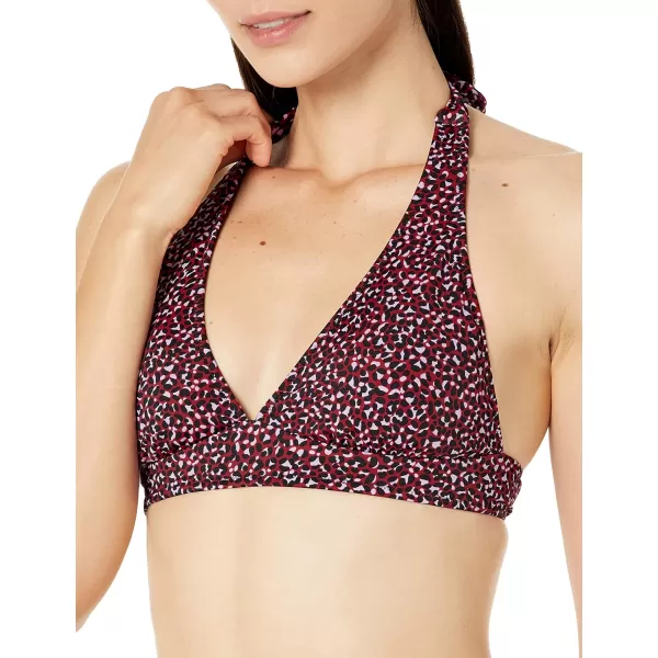 Amazon Essentials Womens LightSupport Tie Halter Bikini Swimsuit Top Available in Plus SizeBrick Red Leopard