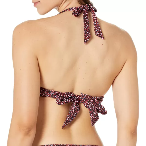 Amazon Essentials Womens LightSupport Tie Halter Bikini Swimsuit Top Available in Plus SizeBrick Red Leopard