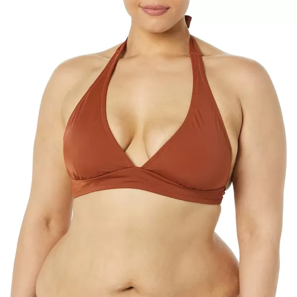 Amazon Essentials Womens LightSupport Tie Halter Bikini Swimsuit Top Available in Plus SizeBrown