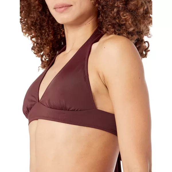 Amazon Essentials Womens LightSupport Tie Halter Bikini Swimsuit Top Available in Plus SizeDeep Brown