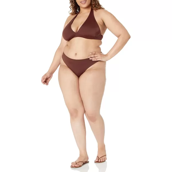 Amazon Essentials Womens LightSupport Tie Halter Bikini Swimsuit Top Available in Plus SizeDeep Brown