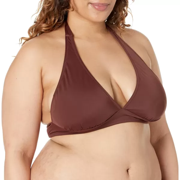 Amazon Essentials Womens LightSupport Tie Halter Bikini Swimsuit Top Available in Plus SizeDeep Brown