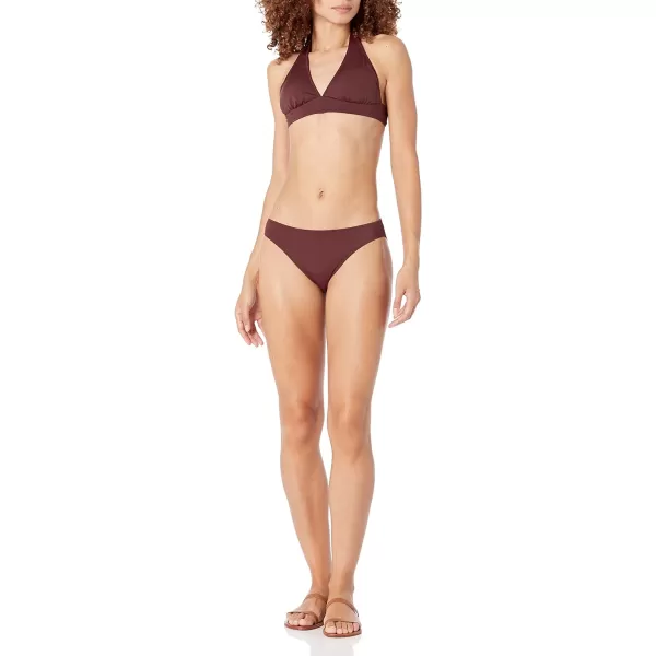 Amazon Essentials Womens LightSupport Tie Halter Bikini Swimsuit Top Available in Plus SizeDeep Brown