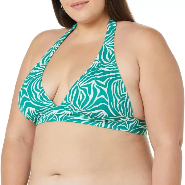 Amazon Essentials Womens LightSupport Tie Halter Bikini Swimsuit Top Available in Plus SizeGreen Zebra Stripe