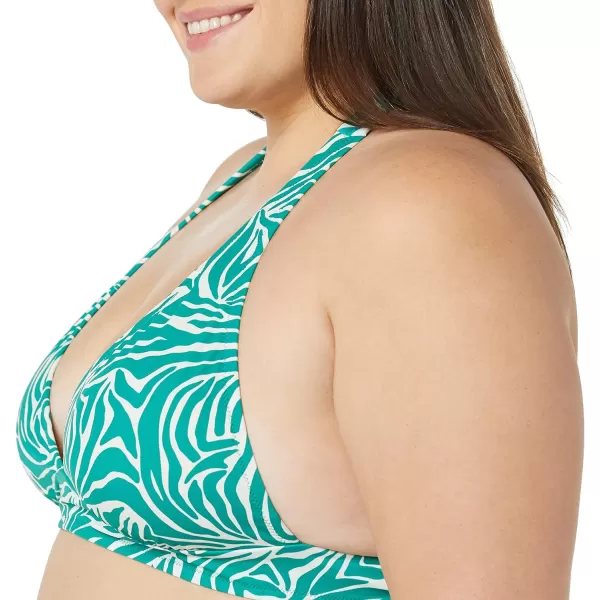 Amazon Essentials Womens LightSupport Tie Halter Bikini Swimsuit Top Available in Plus SizeGreen Zebra Stripe