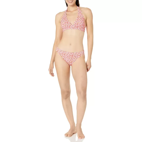 Amazon Essentials Womens LightSupport Tie Halter Bikini Swimsuit Top Available in Plus SizeGrey Pale Peach Micro Floral