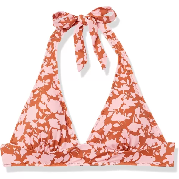 Amazon Essentials Womens LightSupport Tie Halter Bikini Swimsuit Top Available in Plus SizeOrange Pink Floral Print