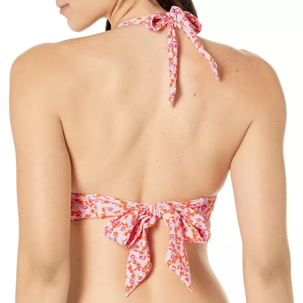 Amazon Essentials Womens LightSupport Tie Halter Bikini Swimsuit Top Available in Plus SizePale Peach Micro Floral