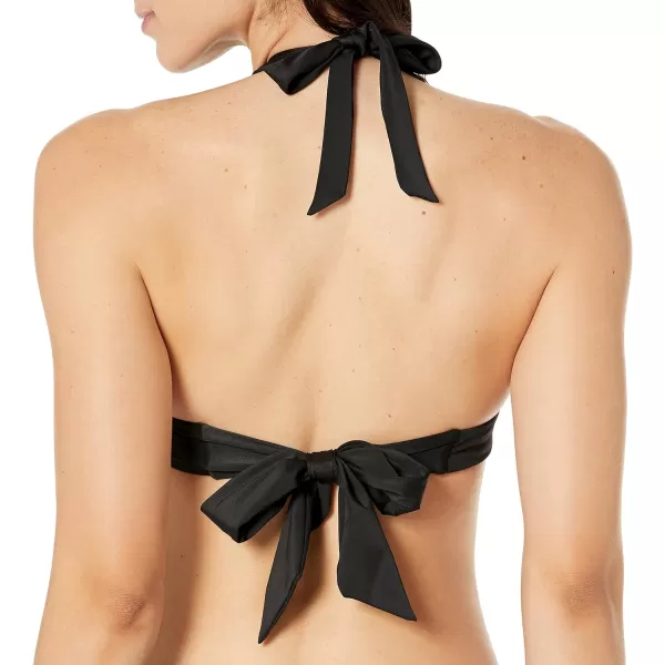 Amazon Essentials Womens LightSupport Tie Halter Bikini Swimsuit Top Available in Plus SizeWashed Black