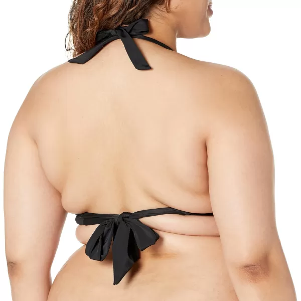 Amazon Essentials Womens LightSupport Tie Halter Bikini Swimsuit Top Available in Plus SizeWashed Black