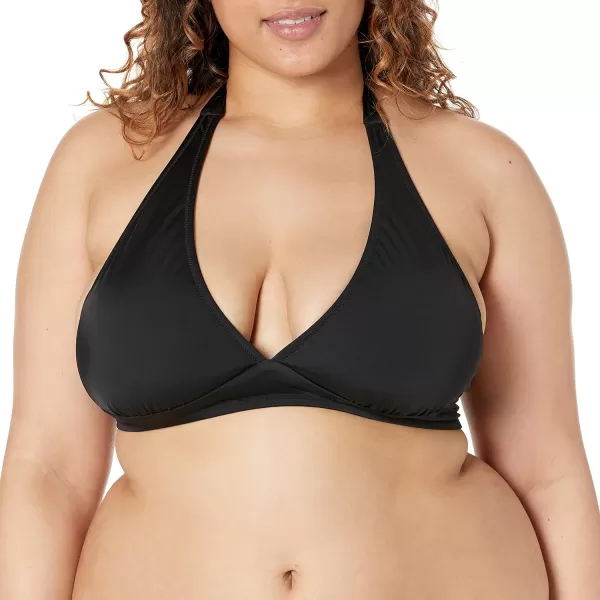 Amazon Essentials Womens LightSupport Tie Halter Bikini Swimsuit Top Available in Plus SizeWashed Black