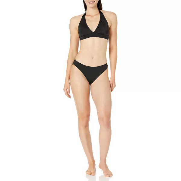 Amazon Essentials Womens LightSupport Tie Halter Bikini Swimsuit Top Available in Plus SizeWashed Black