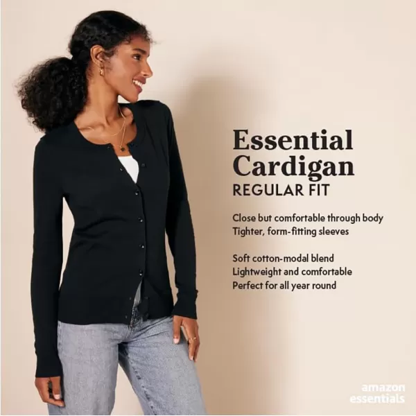 Amazon Essentials Womens Lightweight Crewneck Cardigan Sweater Available in Plus SizeBlack