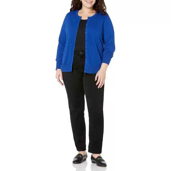 Amazon Essentials Womens Lightweight Crewneck Cardigan Sweater Available in Plus SizeBright Blue