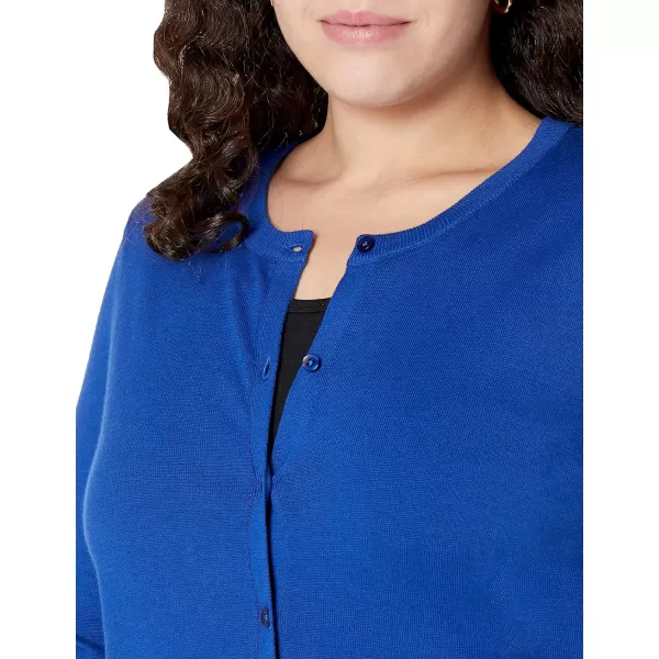 Amazon Essentials Womens Lightweight Crewneck Cardigan Sweater Available in Plus SizeBright Blue