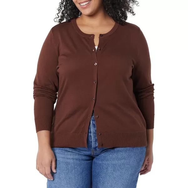 Amazon Essentials Womens Lightweight Crewneck Cardigan Sweater Available in Plus SizeBrown