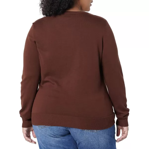 Amazon Essentials Womens Lightweight Crewneck Cardigan Sweater Available in Plus SizeBrown