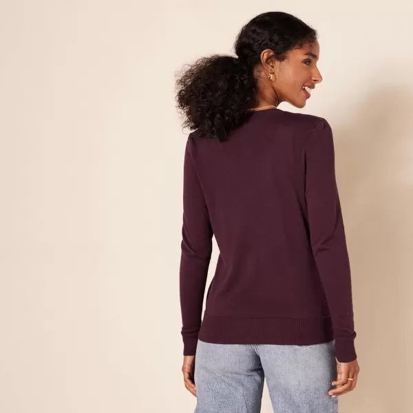 Amazon Essentials Womens Lightweight Crewneck Cardigan Sweater Available in Plus SizeBurgundy