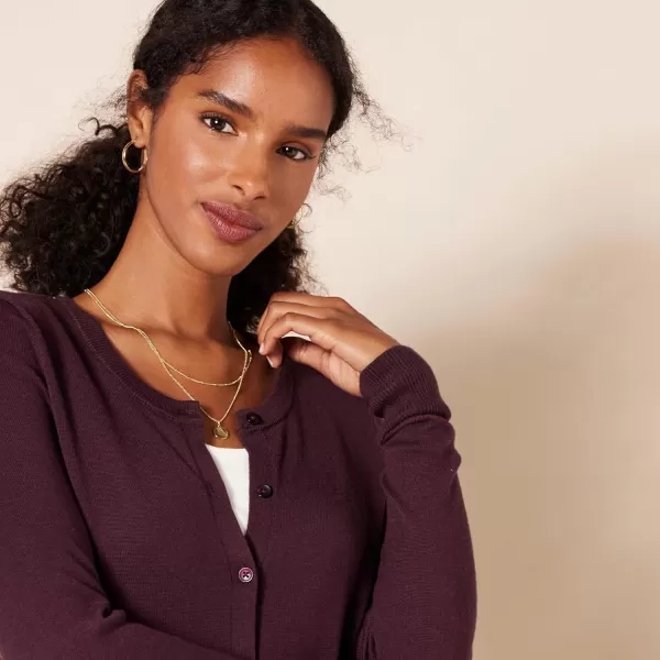 Amazon Essentials Womens Lightweight Crewneck Cardigan Sweater Available in Plus SizeBurgundy