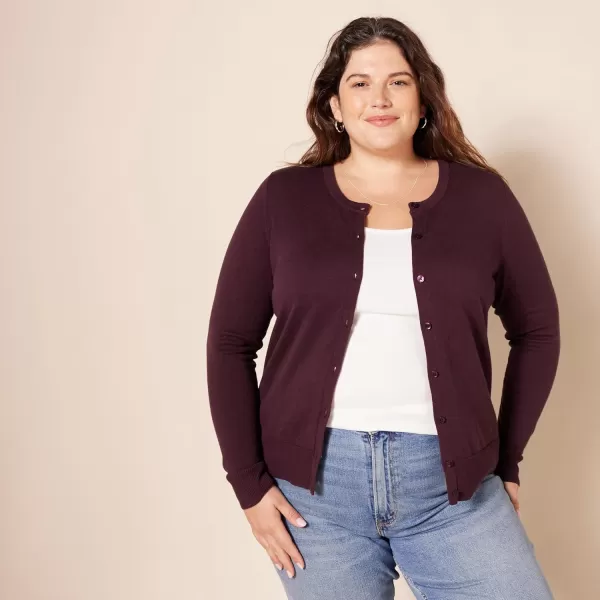 Amazon Essentials Womens Lightweight Crewneck Cardigan Sweater Available in Plus SizeBurgundy