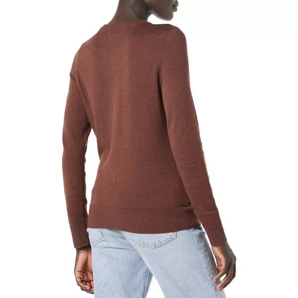 Amazon Essentials Womens Lightweight Crewneck Cardigan Sweater Available in Plus SizeDark Chestnut Brown Heather