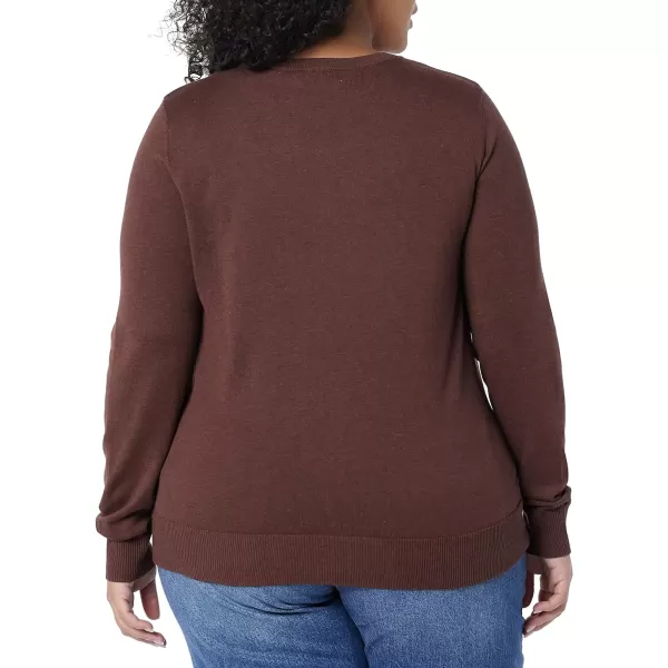 Amazon Essentials Womens Lightweight Crewneck Cardigan Sweater Available in Plus SizeDark Chestnut Brown Heather