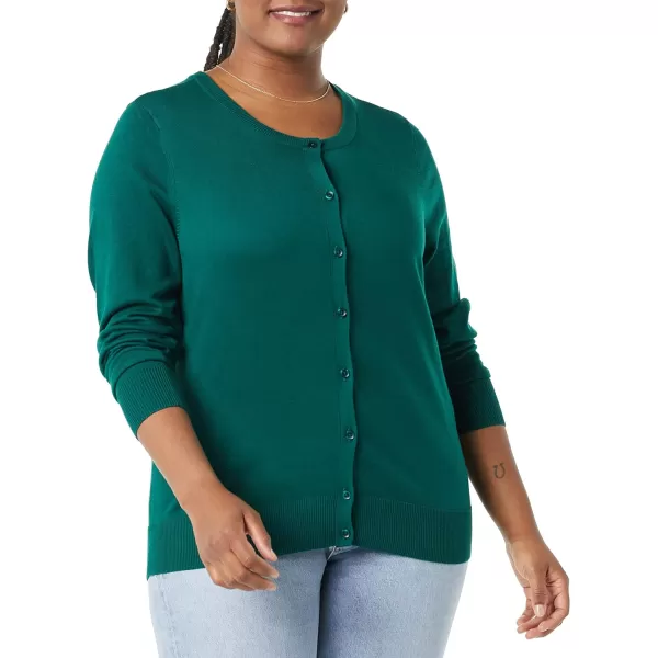 Amazon Essentials Womens Lightweight Crewneck Cardigan Sweater Available in Plus SizeDark Green