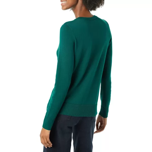 Amazon Essentials Womens Lightweight Crewneck Cardigan Sweater Available in Plus SizeDark Green