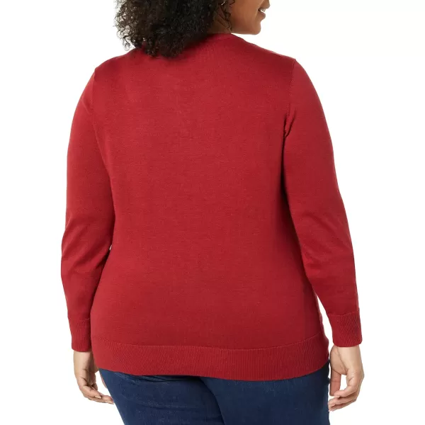 Amazon Essentials Womens Lightweight Crewneck Cardigan Sweater Available in Plus SizeDark Red