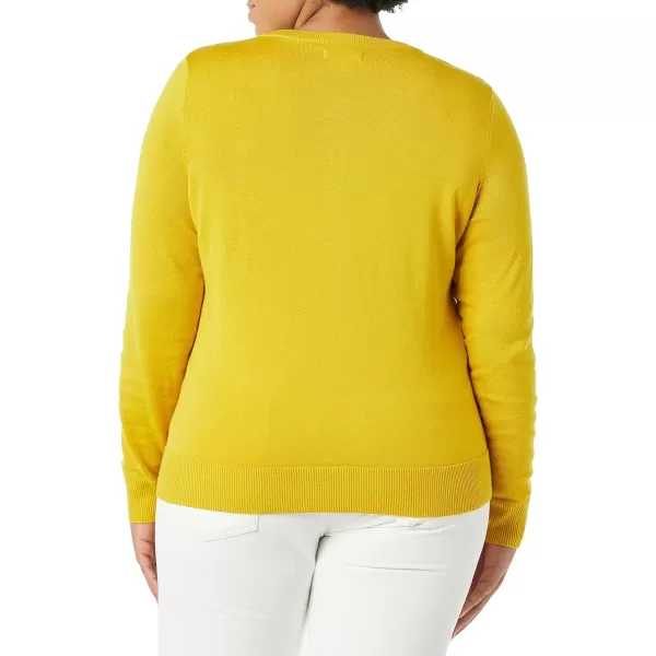 Amazon Essentials Womens Lightweight Crewneck Cardigan Sweater Available in Plus SizeDark Yellow