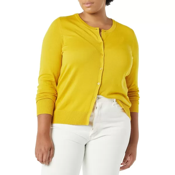 Amazon Essentials Womens Lightweight Crewneck Cardigan Sweater Available in Plus SizeDark Yellow