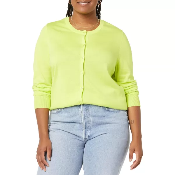 Amazon Essentials Womens Lightweight Crewneck Cardigan Sweater Available in Plus SizeLime Green