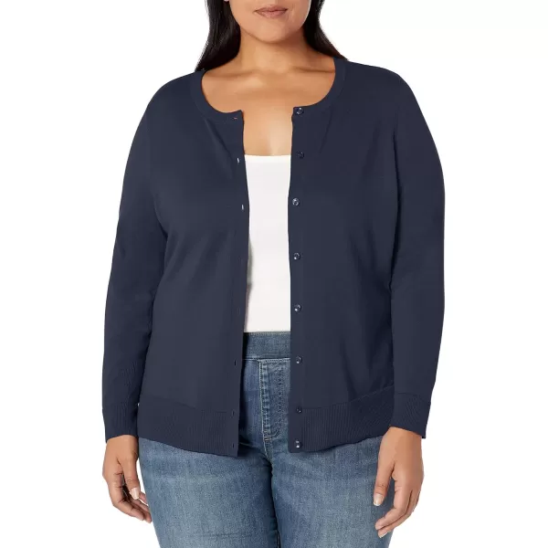 Amazon Essentials Womens Lightweight Crewneck Cardigan Sweater Available in Plus SizeNavy