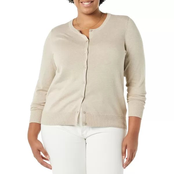 Amazon Essentials Womens Lightweight Crewneck Cardigan Sweater Available in Plus SizeOatmeal Heather