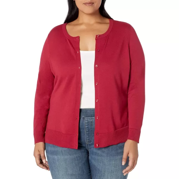 Amazon Essentials Womens Lightweight Crewneck Cardigan Sweater Available in Plus SizeRed