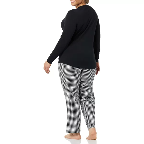 Amazon Essentials Womens Lightweight Flannel Pant and LongSleeve TShirt Sleep Set Available in Plus SizeBlackWhite Gingham