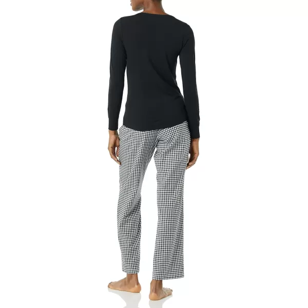 Amazon Essentials Womens Lightweight Flannel Pant and LongSleeve TShirt Sleep Set Available in Plus SizeBlackWhite Gingham