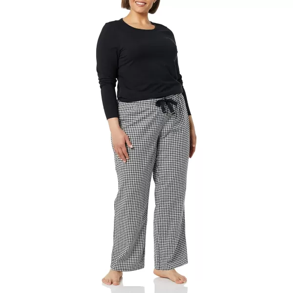 Amazon Essentials Womens Lightweight Flannel Pant and LongSleeve TShirt Sleep Set Available in Plus SizeBlackWhite Gingham