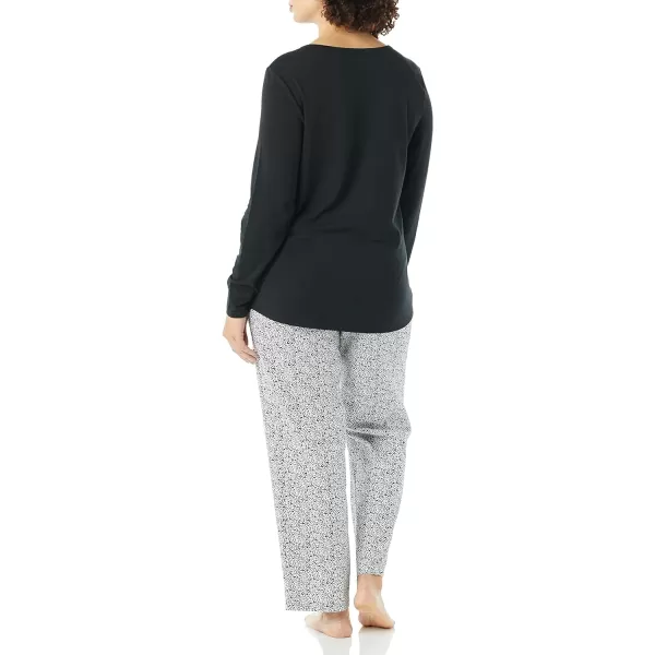 Amazon Essentials Womens Lightweight Flannel Pant and LongSleeve TShirt Sleep Set Available in Plus SizeBlackWhite SnowyLeopard