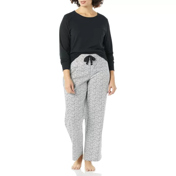 Amazon Essentials Womens Lightweight Flannel Pant and LongSleeve TShirt Sleep Set Available in Plus SizeBlackWhite SnowyLeopard