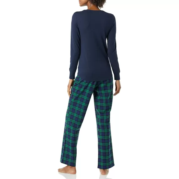 Amazon Essentials Womens Lightweight Flannel Pant and LongSleeve TShirt Sleep Set Available in Plus SizeBlackwatch Plaid