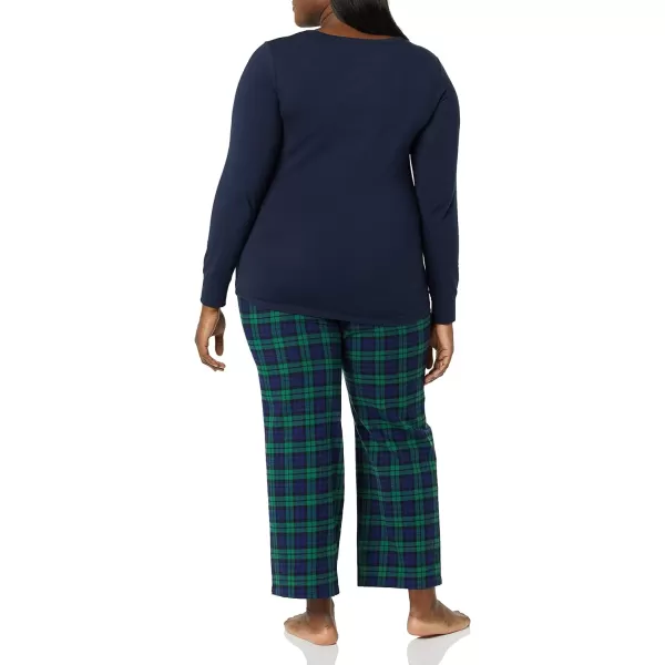 Amazon Essentials Womens Lightweight Flannel Pant and LongSleeve TShirt Sleep Set Available in Plus SizeBlackwatch Plaid