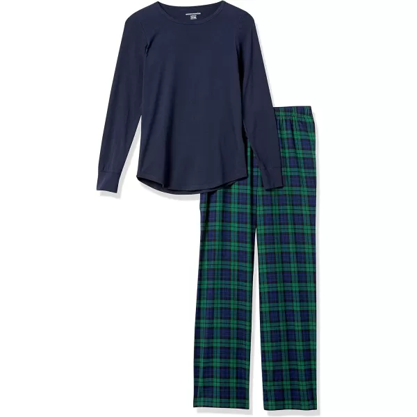 Amazon Essentials Womens Lightweight Flannel Pant and LongSleeve TShirt Sleep Set Available in Plus SizeBlackwatch Plaid