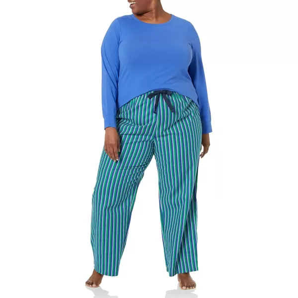 Amazon Essentials Womens Lightweight Flannel Pant and LongSleeve TShirt Sleep Set Available in Plus SizeBlue Stripe