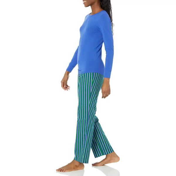 Amazon Essentials Womens Lightweight Flannel Pant and LongSleeve TShirt Sleep Set Available in Plus SizeBlue Stripe