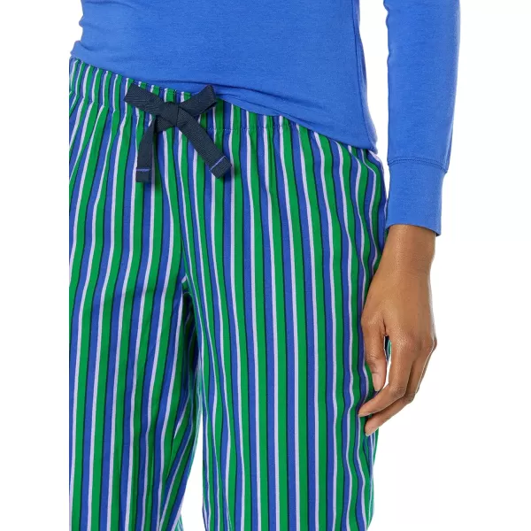 Amazon Essentials Womens Lightweight Flannel Pant and LongSleeve TShirt Sleep Set Available in Plus SizeBlue Stripe