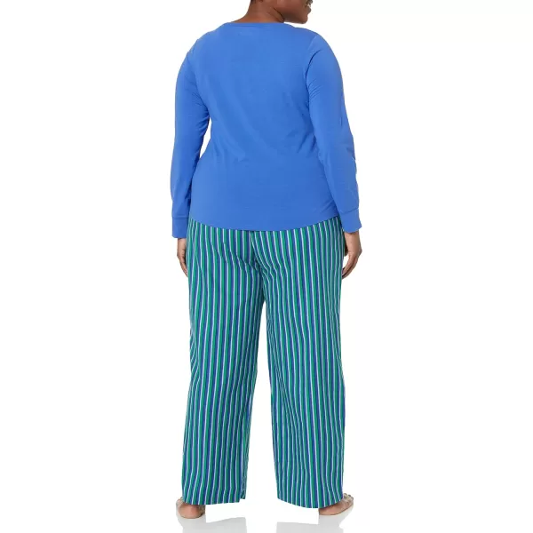 Amazon Essentials Womens Lightweight Flannel Pant and LongSleeve TShirt Sleep Set Available in Plus SizeBlue Stripe